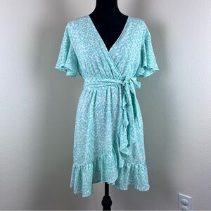 Lauren Conrad Dress Womens Extra Small Faux Wrap Ruffle Cottage Feminine Green